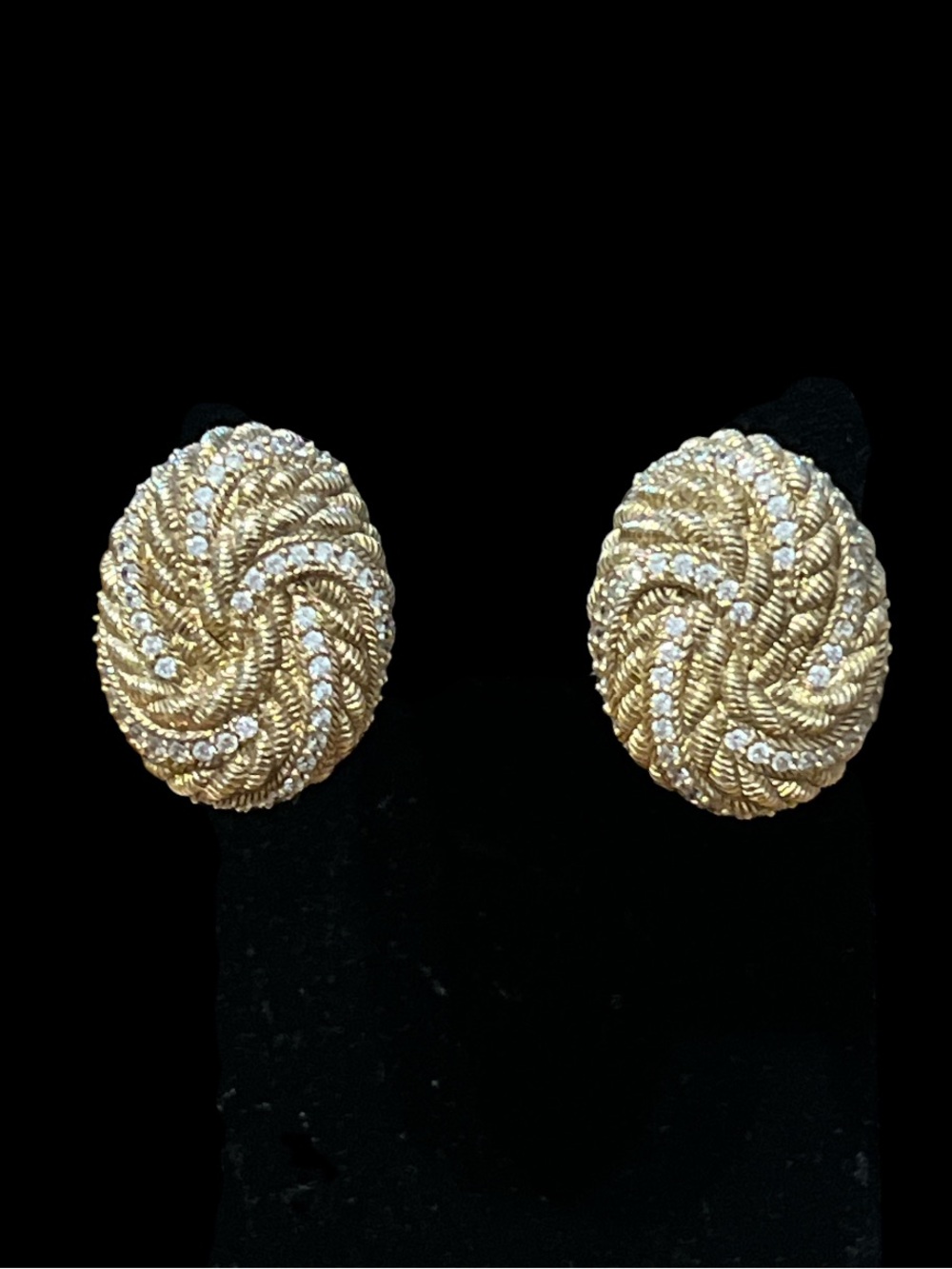 Judith Ripka 925 Sterling Silver Gold Tone CZ Twisted Oval Knot Errings
